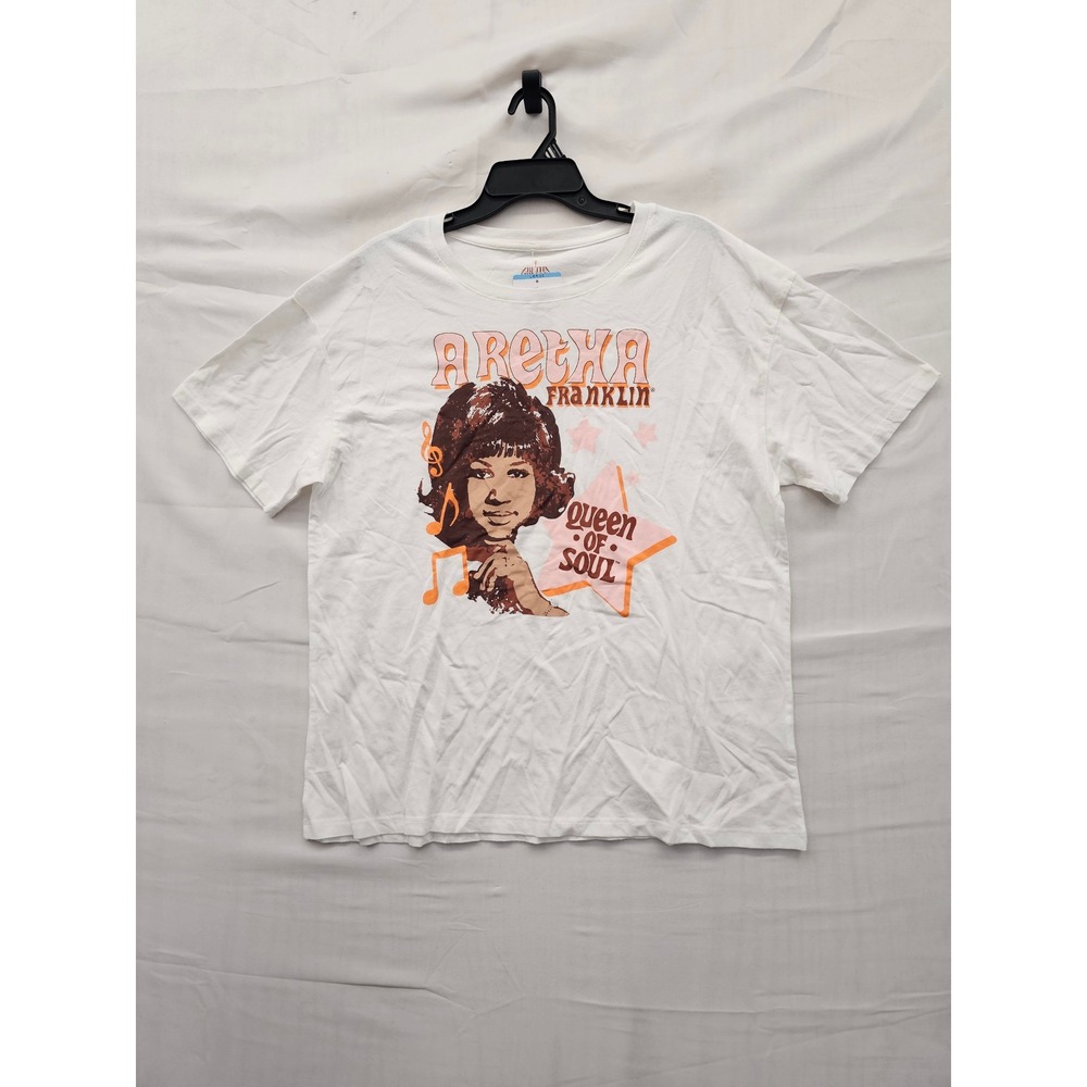 Aretha Franklin Womens Graphic T-Shirt White Cotton Casual Size Large